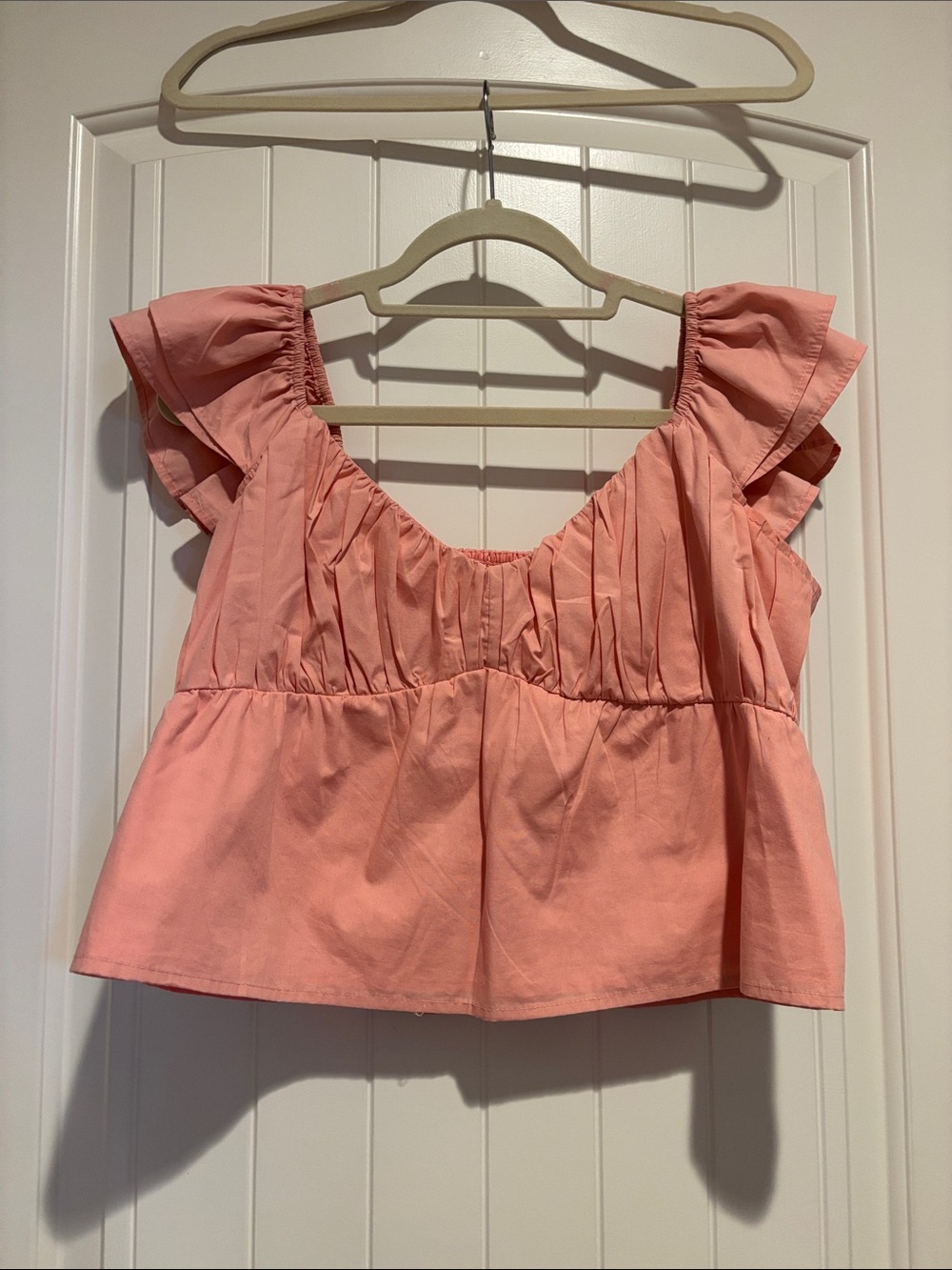Abercrombie & Fitch Coral Pink Ruffled Peplum Crop Top